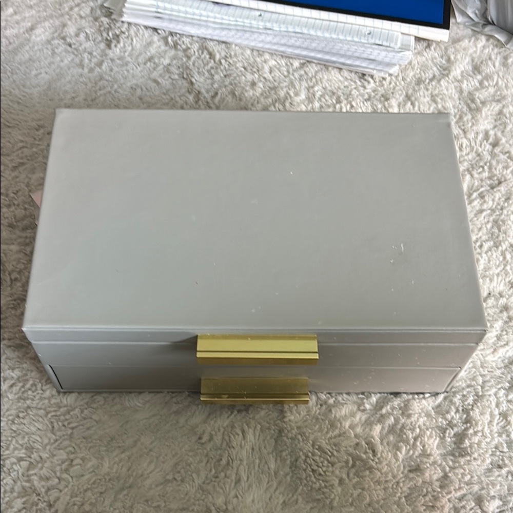 Gray Jewelry Box with Gold Accents